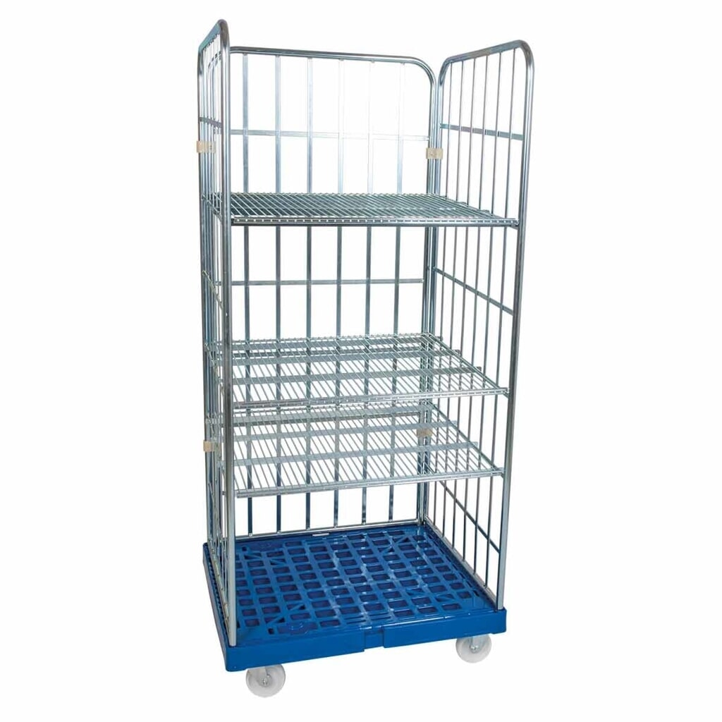 Product afbeelding: Rolcontainer, 3-zijdig, 3 tussenplanken, kunststof laadbord, hxbxd 1.750 x 724 x 815 mm, gentiaanblauw