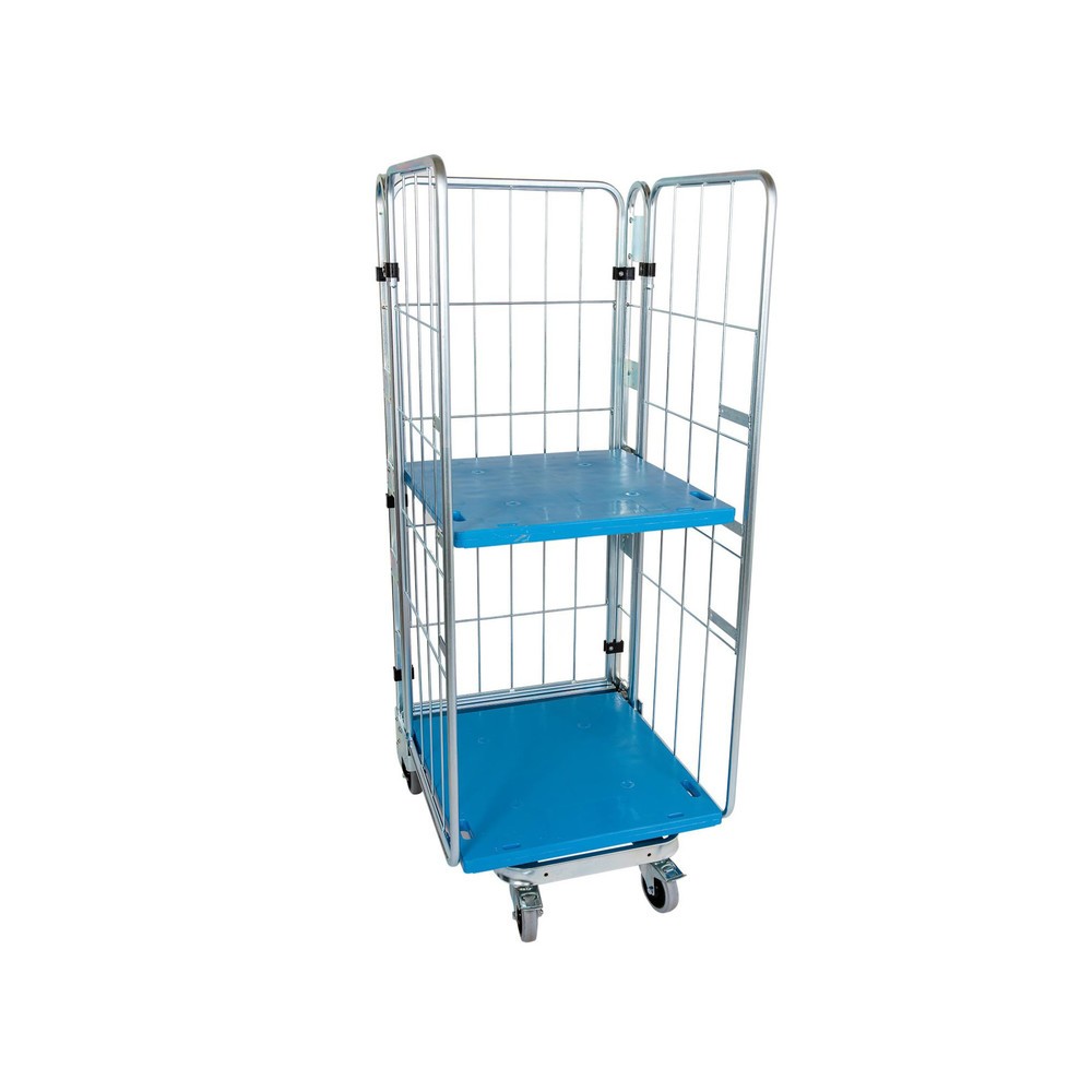Productafbeelding nr. 1: Rolcontainer, 3-zijdig, met kunststof bodemplaat, nestbaar, hoogte 1.660 mm, met 1 kunststof etage