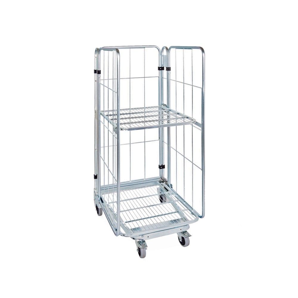 Productafbeelding nr. 1: Rolcontainer, 3-zijdig, met stalen bodemplaat, nestbaar, hoogte 1.660 mm, met 1 stalen etage