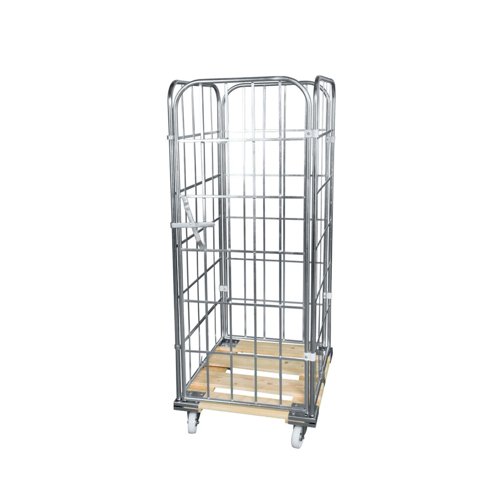 Rolcontainer, 4-zijdig, eendelige voorwand, houten bodemplaat, hxbxd 1.650 x 720 x 810 mm Product afbeelding: Rolcontainer, 4-zijdig, eendelige voorwand, houten bodemplaat, hxbxd 1.650 x 720 x 810 mm