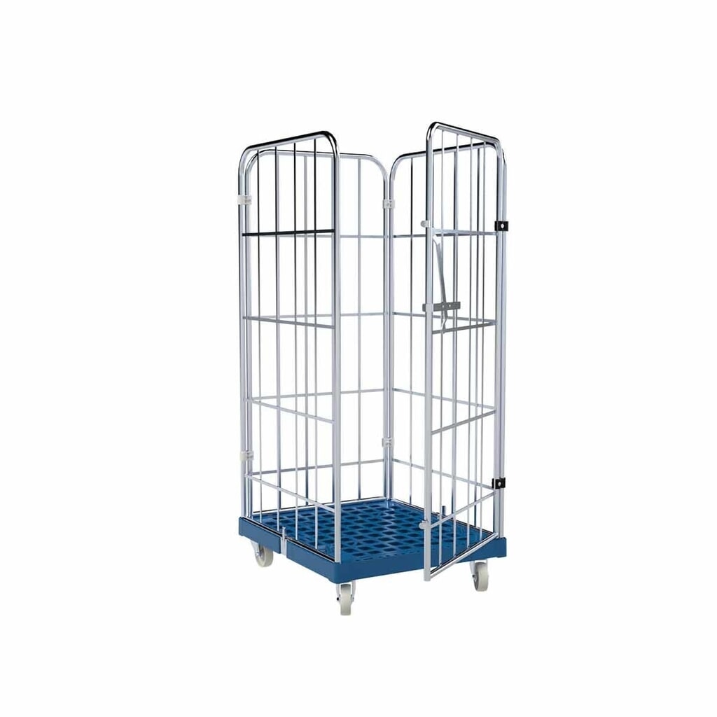 Rolcontainer, 4-zijdig, ééndelige voorwand, kunststof bodemplaat, hxbxd 1.650 x 724 x 815 mm, gentiaanblauw Product afbeelding: Rolcontainer, 4-zijdig, ééndelige voorwand, kunststof bodemplaat, hxbxd 1.650 x 724 x 815 mm, gentiaanblauw