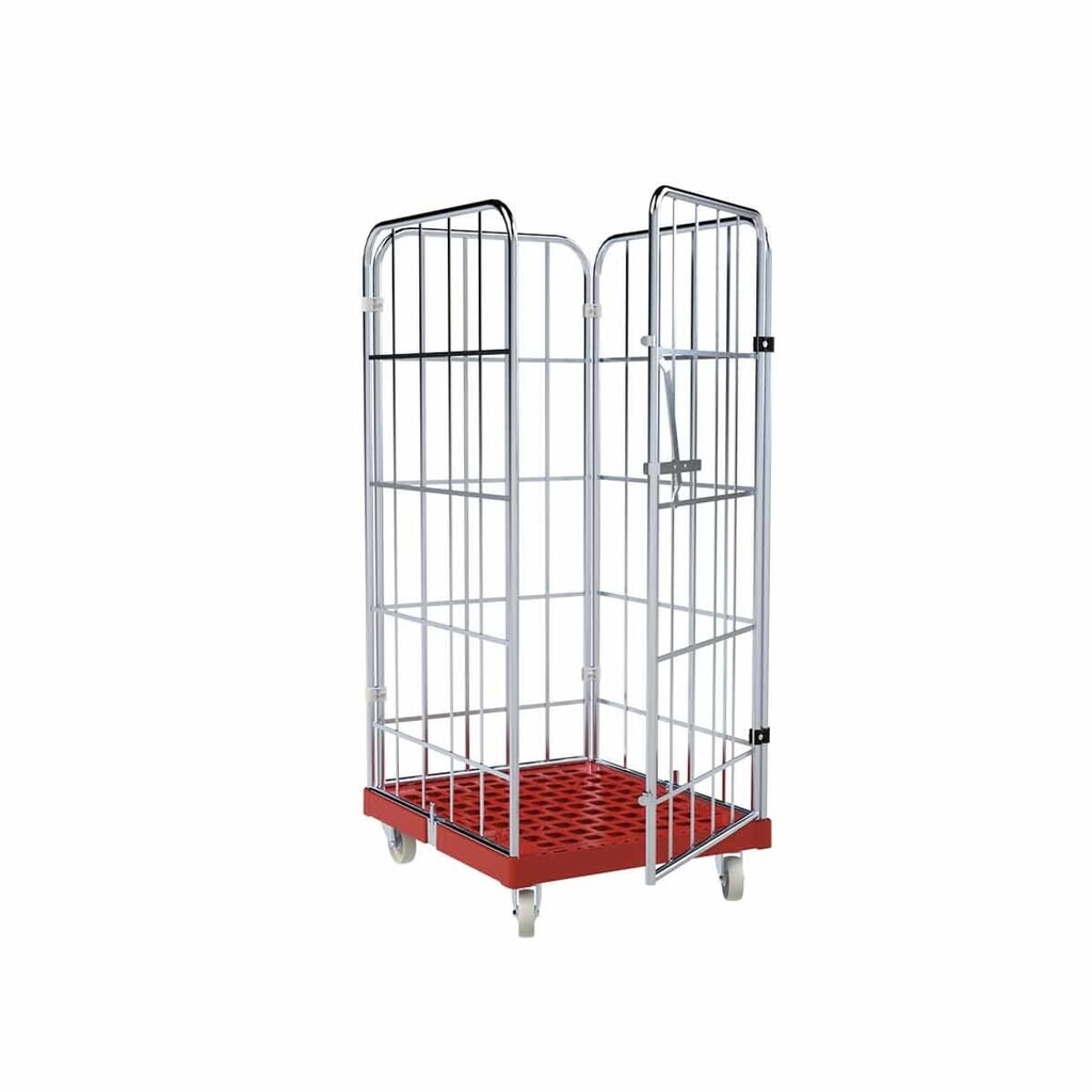 Rolcontainer, 4-zijdig, ééndelige voorwand, kunststof bodemplaat, hxbxd 1.650 x 724 x 815 mm, vuurrood Product afbeelding: Rolcontainer, 4-zijdig, ééndelige voorwand, kunststof bodemplaat, hxbxd 1.650 x 724 x 815 mm, vuurrood