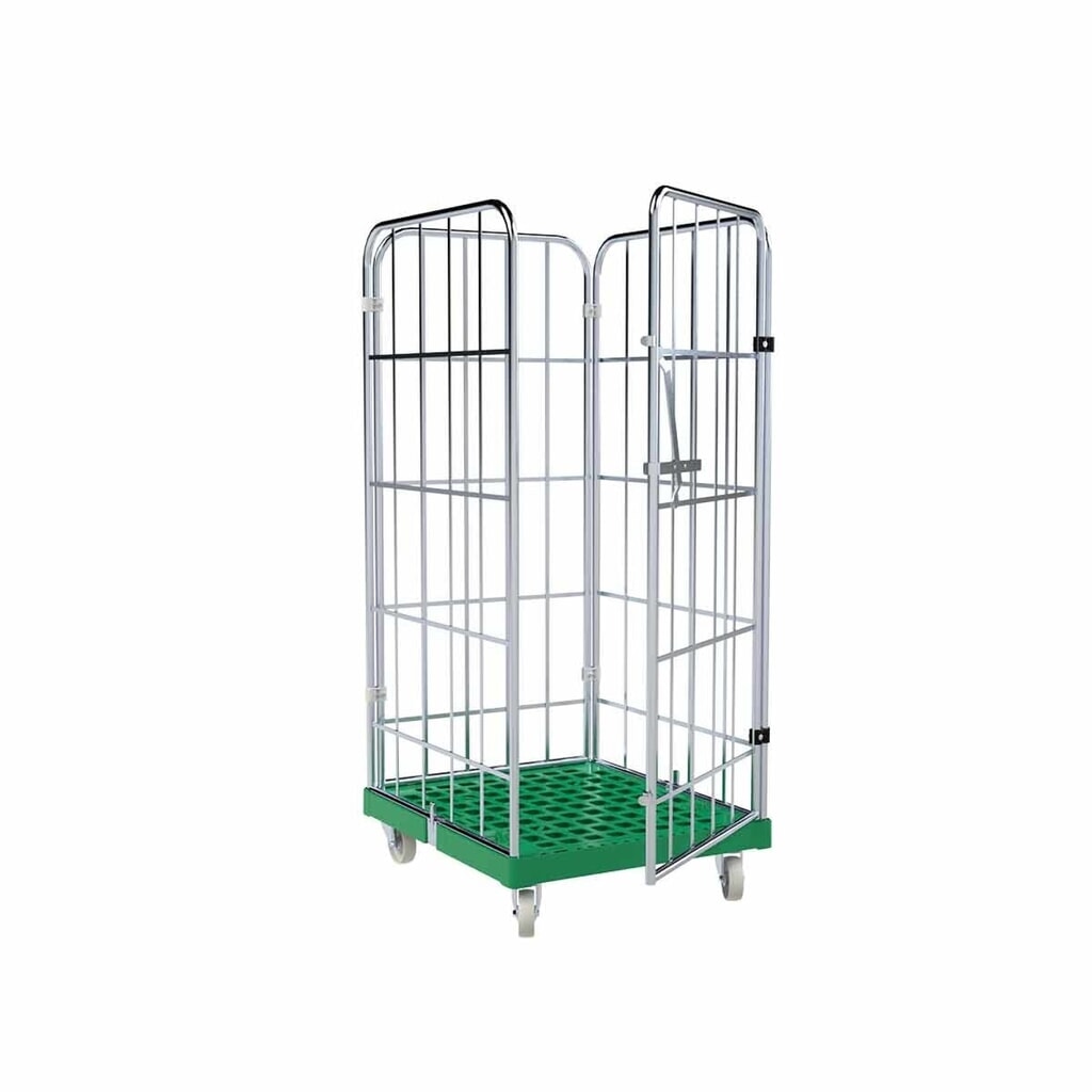 Rolcontainer, 4-zijdig, ééndelige voorwand, kunststof bodemplaat, hxbxd 1.650 x 724 x 815 mm, verkeersgroen Product afbeelding: Rolcontainer, 4-zijdig, ééndelige voorwand, kunststof bodemplaat, hxbxd 1.650 x 724 x 815 mm, verkeersgroen