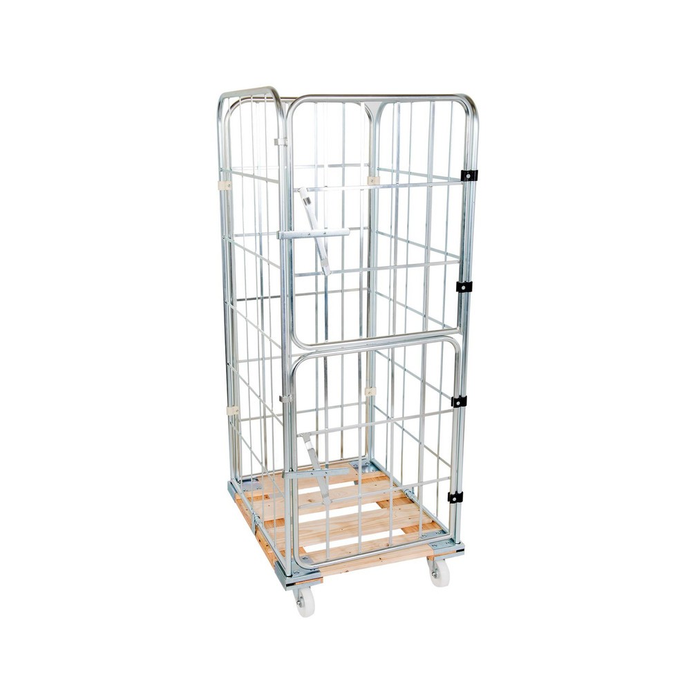 Product afbeelding: Rolcontainer, 4-zijdig, gedeelde voorwand, houten bodemplaat, hxbxd 1.850 x 724 x 815 mm