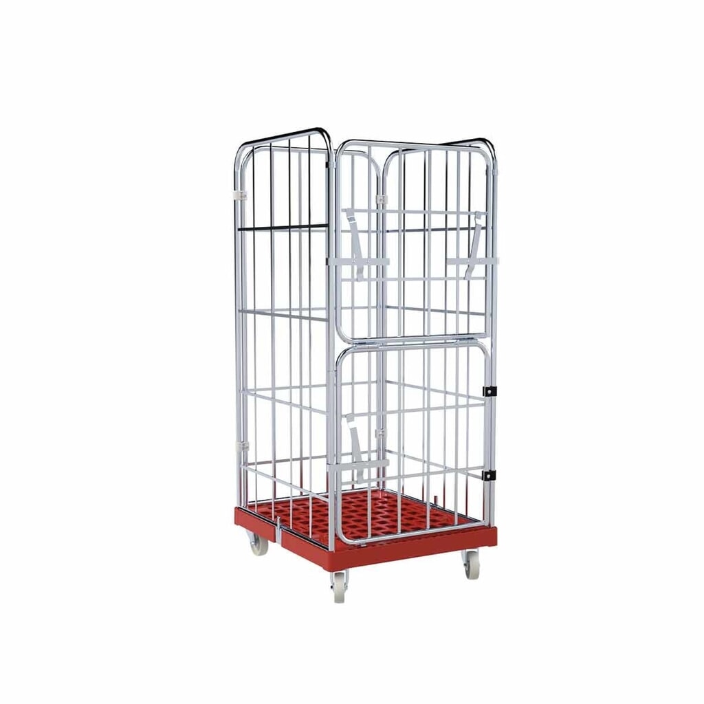 Rolcontainer, 4-zijdig, half klapbare voorwand, kunststof laadbord, hxbxd 1.650 x 724 x 815 mm, vuurrood Product afbeelding: Rolcontainer, 4-zijdig, half klapbare voorwand, kunststof laadbord, hxbxd 1.650 x 724 x 815 mm, vuurrood
