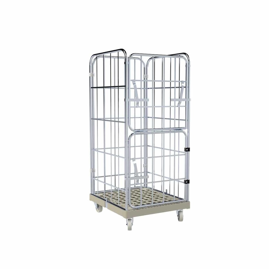 Rolcontainer, 4-zijdig, half klapbare voorwand, kunststof laadbord, hxbxd 1.650 x 724 x 815 mm, kiezelgrijs Product afbeelding: Rolcontainer, 4-zijdig, half klapbare voorwand, kunststof laadbord, hxbxd 1.650 x 724 x 815 mm, kiezelgrijs