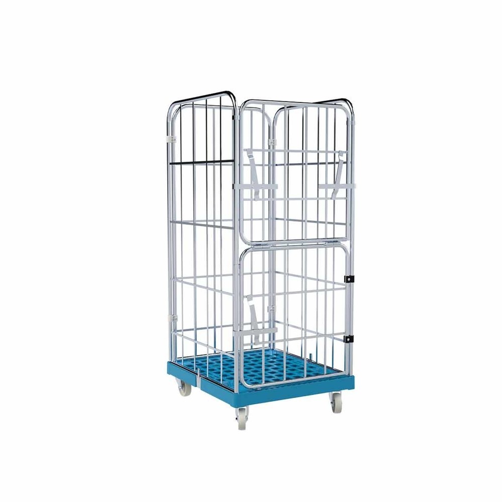 Product afbeelding: Rolcontainer, 4-zijdig, half klapbare voorwand, kunststof laadbord, hxbxd 1.650 x 724 x 815 mm, lichtblauw