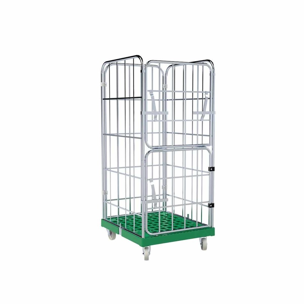 Product afbeelding: Rolcontainer, 4-zijdig, half klapbare voorwand, kunststof laadbord, hxbxd 1.650 x 724 x 815 mm, verkeersgroen