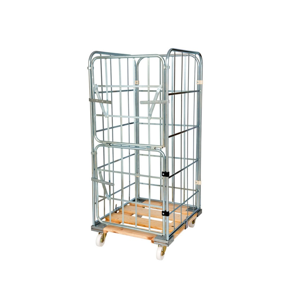 Product afbeelding: Rolcontainer, 4-zijdig, half neerklapbare voorwand, houten laadbord, hxbxd 1.650 x 720 x 810 mm
