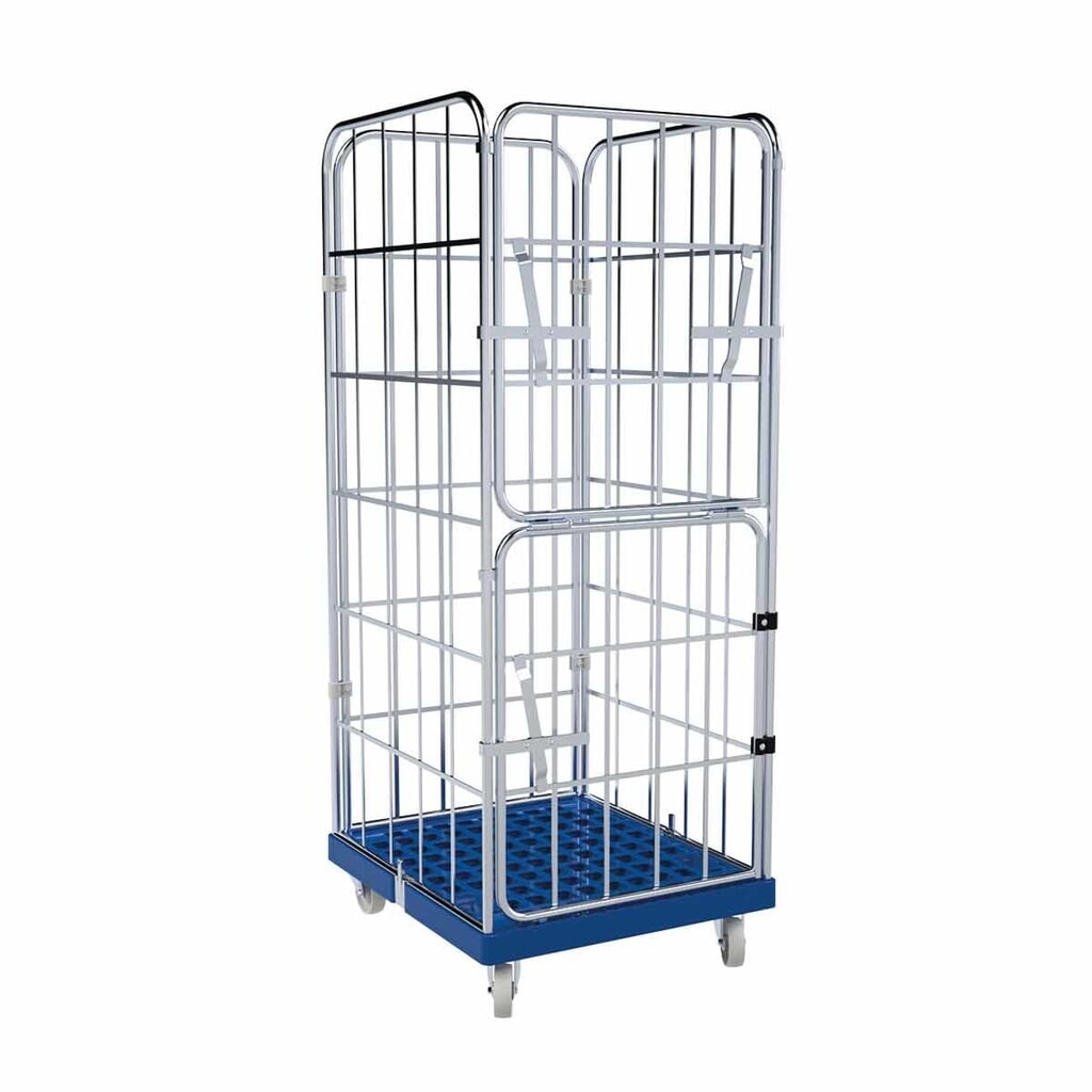 Rolcontainer, 4-zijdig, half neerklapbare voorwand, kunststof bodemplaat, hxbxd 1.850 x 724 x 815 mm, lichtblauw Product afbeelding: Rolcontainer, 4-zijdig, half neerklapbare voorwand, kunststof bodemplaat, hxbxd 1.850 x 724 x 815 mm, lichtblauw