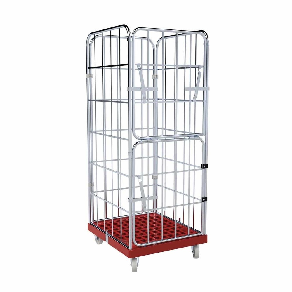 Product afbeelding: Rolcontainer, 4-zijdig, half neerklapbare voorwand, kunststof bodemplaat, hxbxd 1.850 x 724 x 815 mm, vuurrood