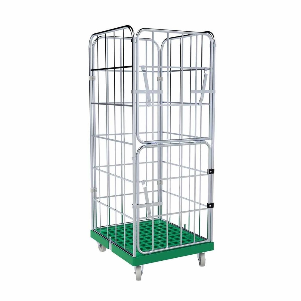 Product afbeelding: Rolcontainer, 4-zijdig, half neerklapbare voorwand, kunststof bodemplaat, hxbxd 1.850 x 724 x 815 mm, verkeersgroen