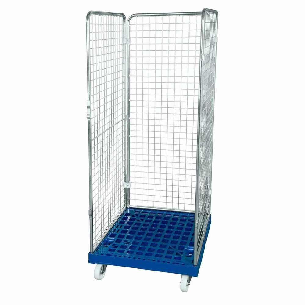 Product afbeelding: Rolcontainer Classic, 3-zijdig, fijnmazig, blauw verzinkt, kunststof laadbord, hxbxd 1.800 x 724 x 815 mm, gentiaanblauw