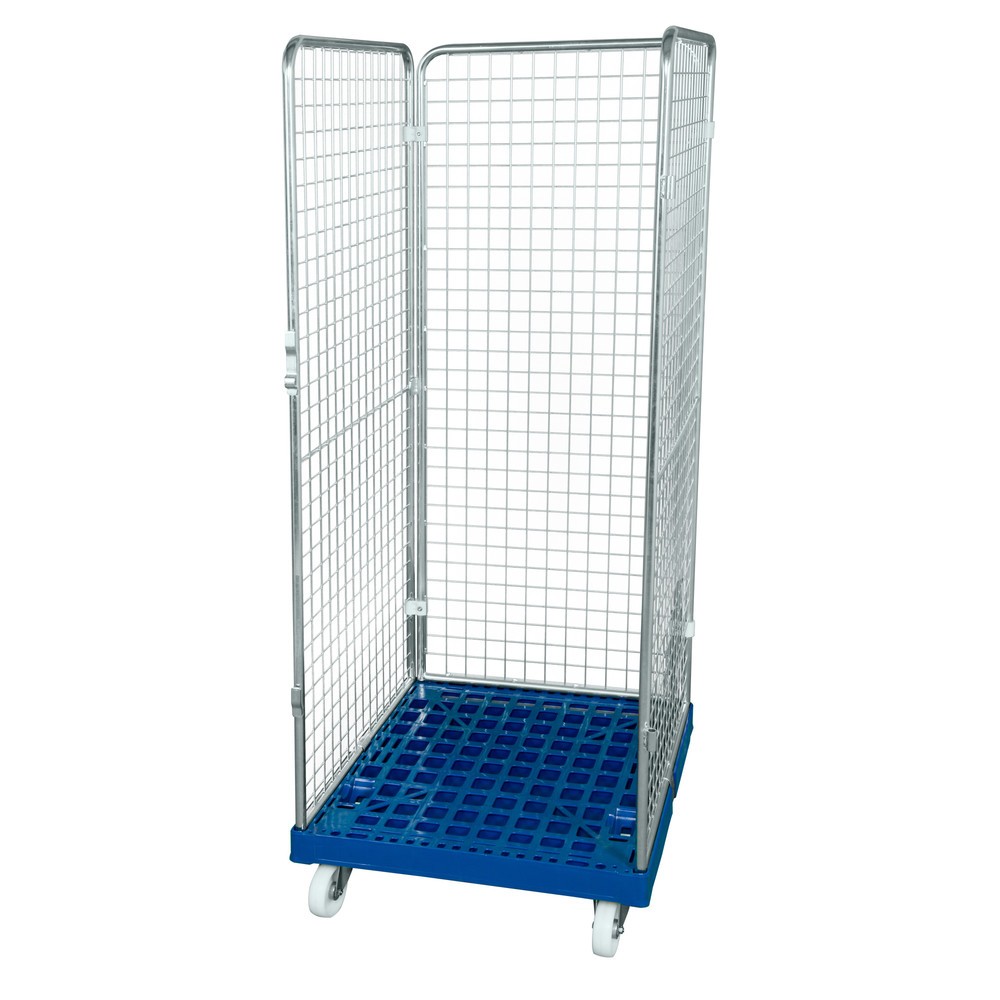 Productafbeelding nr. 1: Rolcontainer Classic, 3-zijdig, fijnmazig, blauw verzinkt, kunststof laadbord, hxbxd 1.800 x 724 x 815 mm, kiezelgrijs