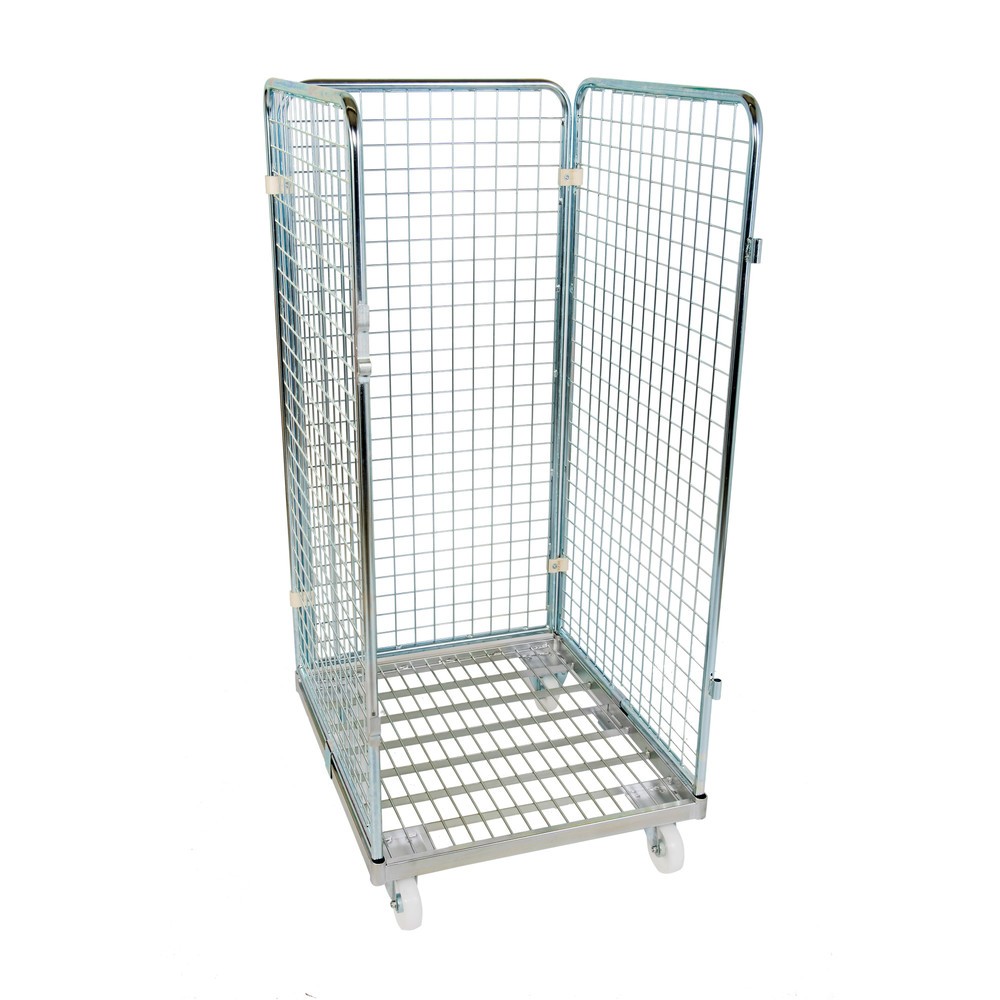 Product afbeelding: Rolcontainer Classic, 3-zijdig, fijnmazig, blauw verzinkt, metalen laadbord, hxbxd 1.550 x 710 x 800 mm