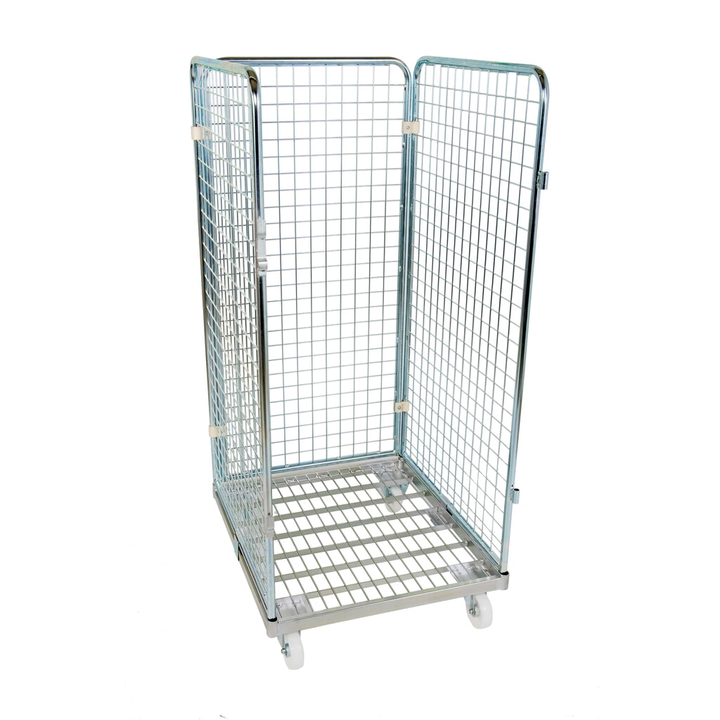 Product afbeelding: Rolcontainer Classic, 3-zijdig, fijnmazig, blauw verzinkt, metalen laadbord, hxbxd 1.550 x 710 x 800 mm