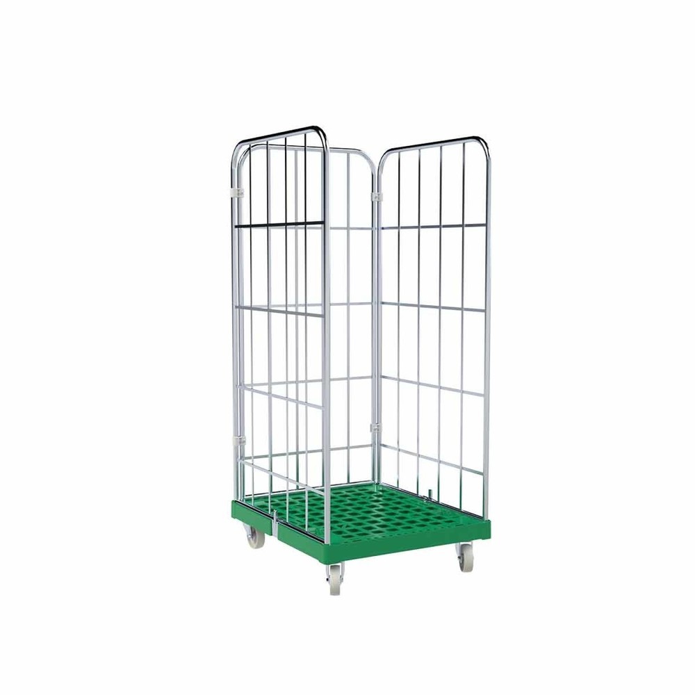 Product afbeelding: Rolcontainer Classic, 3-zijdig, galvanisch verzinkt, kunststof laadbord, hxbxd 1.650 x 724 x 815 mm, verkeersgroen