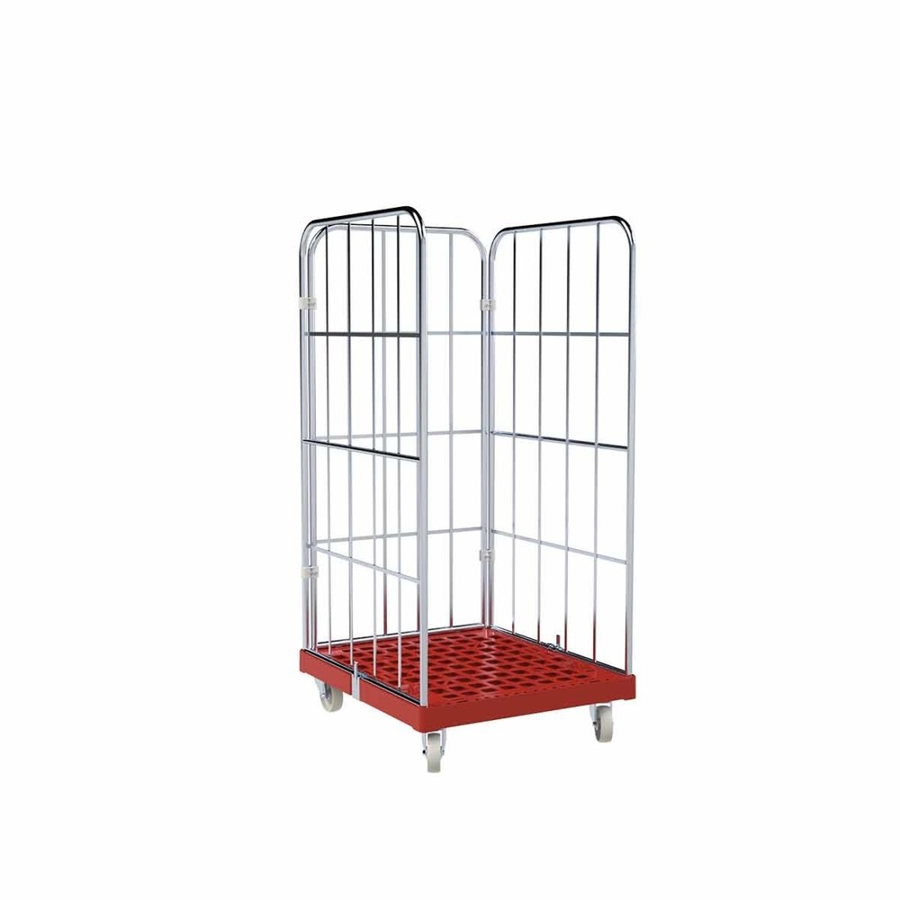 Productafbeelding nr. 1: Rolcontainer Classic, 3-zijdig, grofmazig, blauw verzinkt, kunststof laadbord, hxbxd 1.550 x 724 x 815 mm, vuurrood