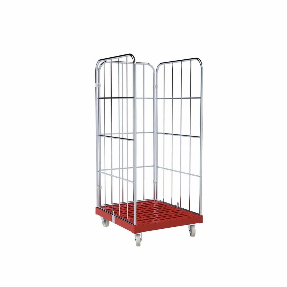 Productafbeelding nr. 1: Rolcontainer Classic, 3-zijdig, grofmazig, blauw verzinkt, kunststof laadbord, hxbxd 1.650 x 724 x 815 mm, vuurrood