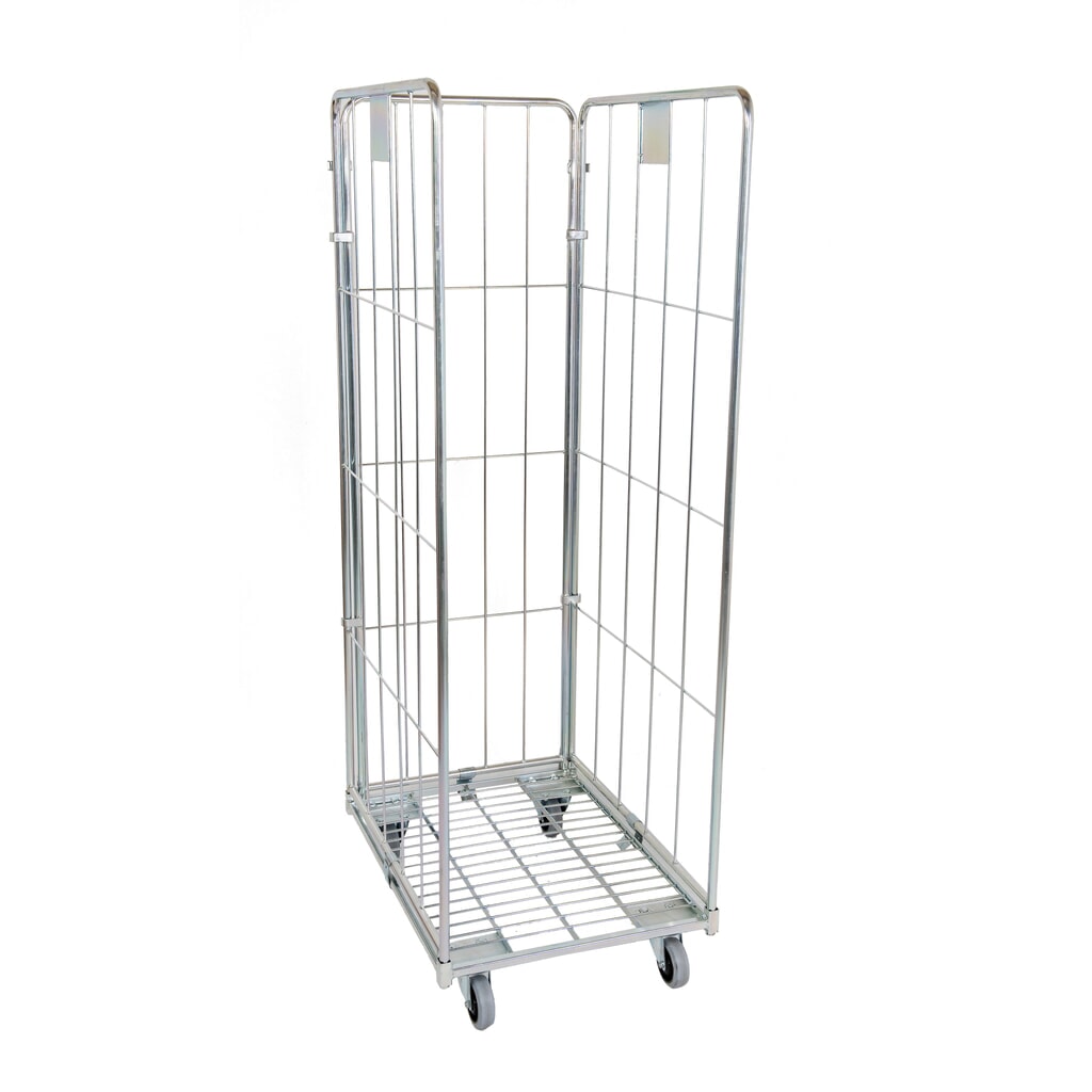 Rolcontainer Classic, 3-zijdig, grofmazig, blauw verzinkt, metalen laadbord, hxbxd 1.800 x 600 x 800 mm Product afbeelding: Rolcontainer Classic, 3-zijdig, grofmazig, blauw verzinkt, metalen laadbord, hxbxd 1.800 x 600 x 800 mm