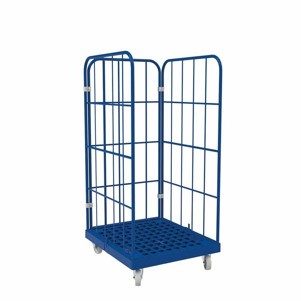 Product afbeelding: Rolcontainer Classic, 3-zijdig, grofmazig, gepoedercoat, kunststof laadbord, hxbxd 1.550 x 724 x 815 mm, gentiaanblauw