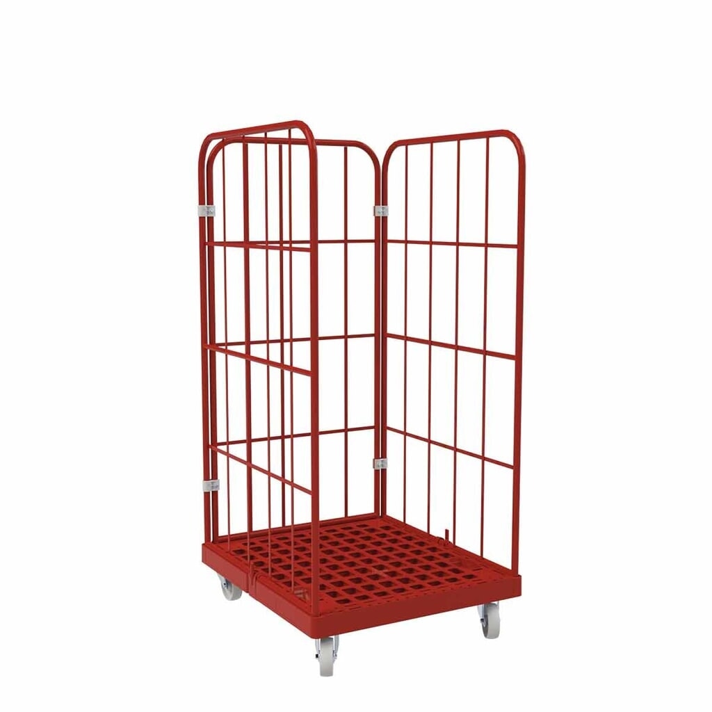 Rolcontainer Classic, 3-zijdig, grofmazig, gepoedercoat, kunststof laadbord, hxbxd 1.550 x 724 x 815 mm, vuurrood Product afbeelding: Rolcontainer Classic, 3-zijdig, grofmazig, gepoedercoat, kunststof laadbord, hxbxd 1.550 x 724 x 815 mm, vuurrood