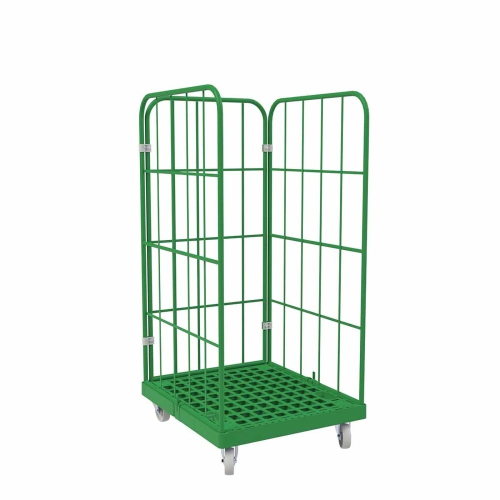 Product afbeelding: Rolcontainer Classic, 3-zijdig, grofmazig, gepoedercoat, kunststof laadbord, hxbxd 1.550 x 724 x 815 mm, verkeersgroen