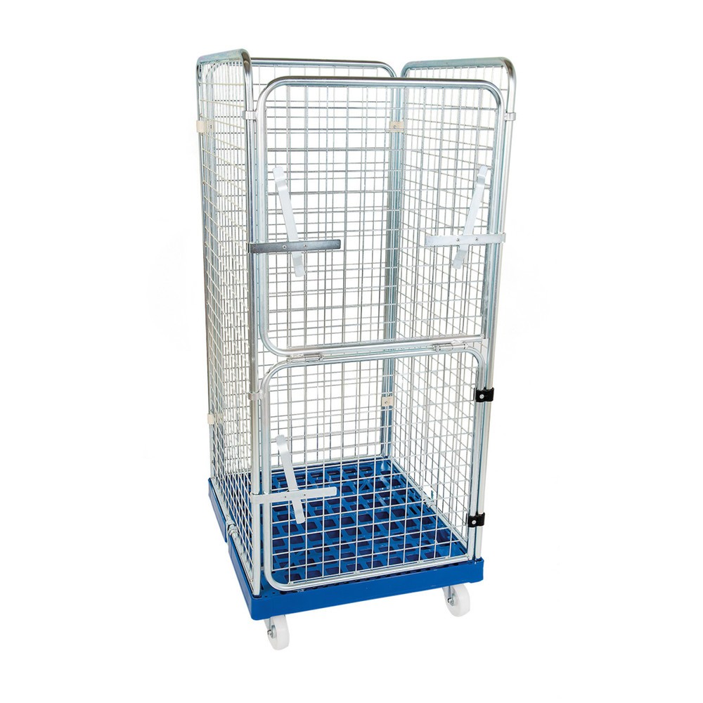 Product afbeelding: Rolcontainer Classic, 4-zijdig, fijnmazig, blauw verzinkt, kunststof laadbord, CT-sluiting, hxbxd 1.650 x 724 x 815 mm, gentiaanblauw