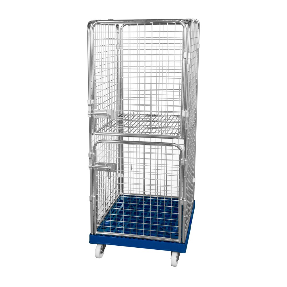 Product afbeelding: Rolcontainer Classic, 5-zijdig, fijnmazig, blauw verzinkt, kunststof laadbord, beveiligd tegen diefstal, hxbxd 1.800 x 724 x 815 mm