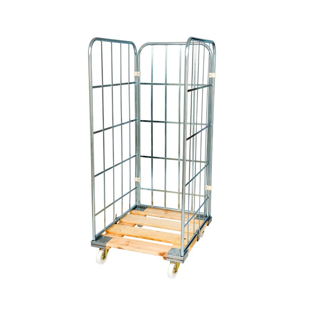 Product afbeelding: Rolcontainer Classic, 3-zijdig, verzinkt, houten laadbord, hxbxd 1.850 x 710 x 810 mm