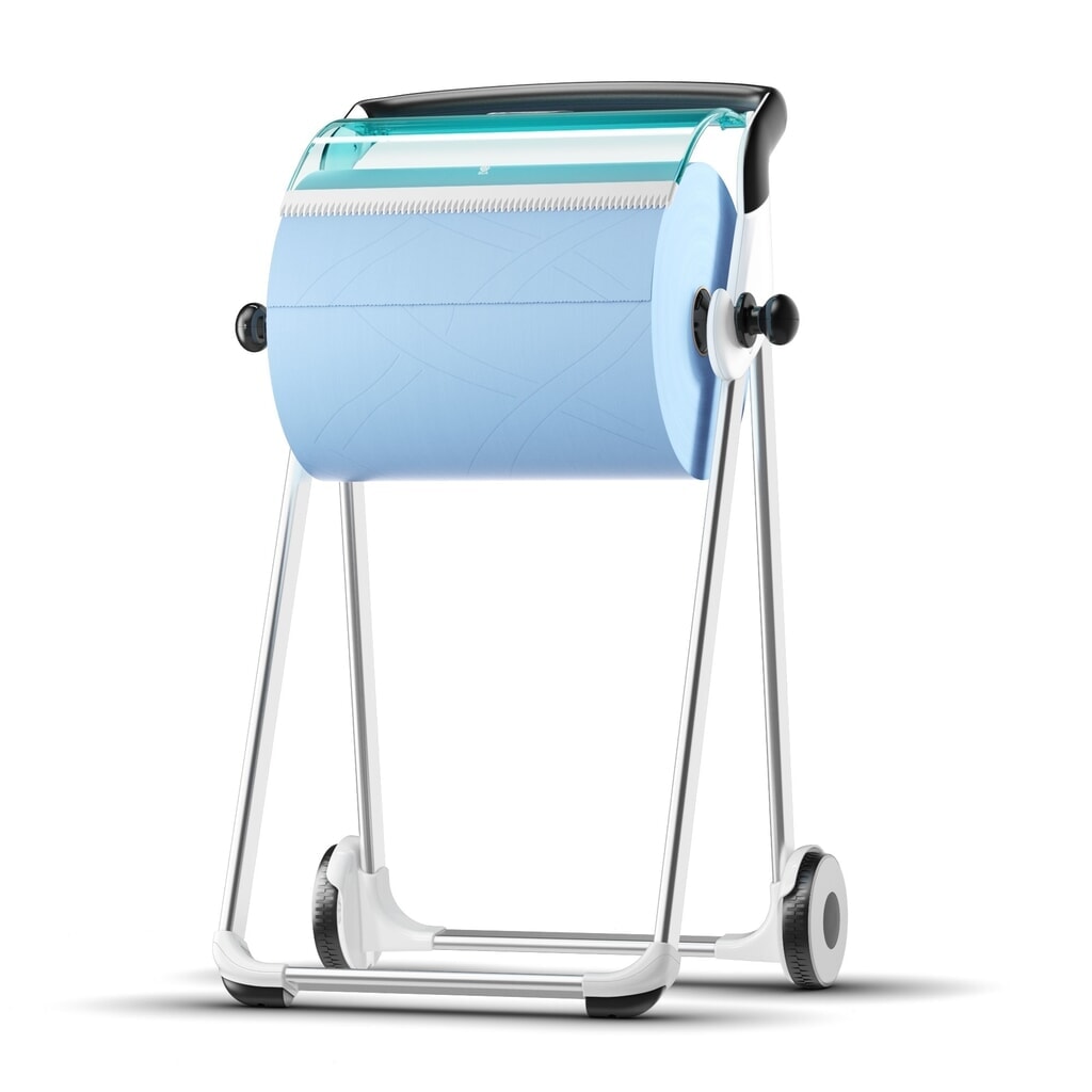 Roldispenser TORK® Performance, verrijdbaar, rollen tot 430 mm, wit/turkoois Product afbeelding: Roldispenser TORK® Performance, verrijdbaar, rollen tot 430 mm, wit/turkoois