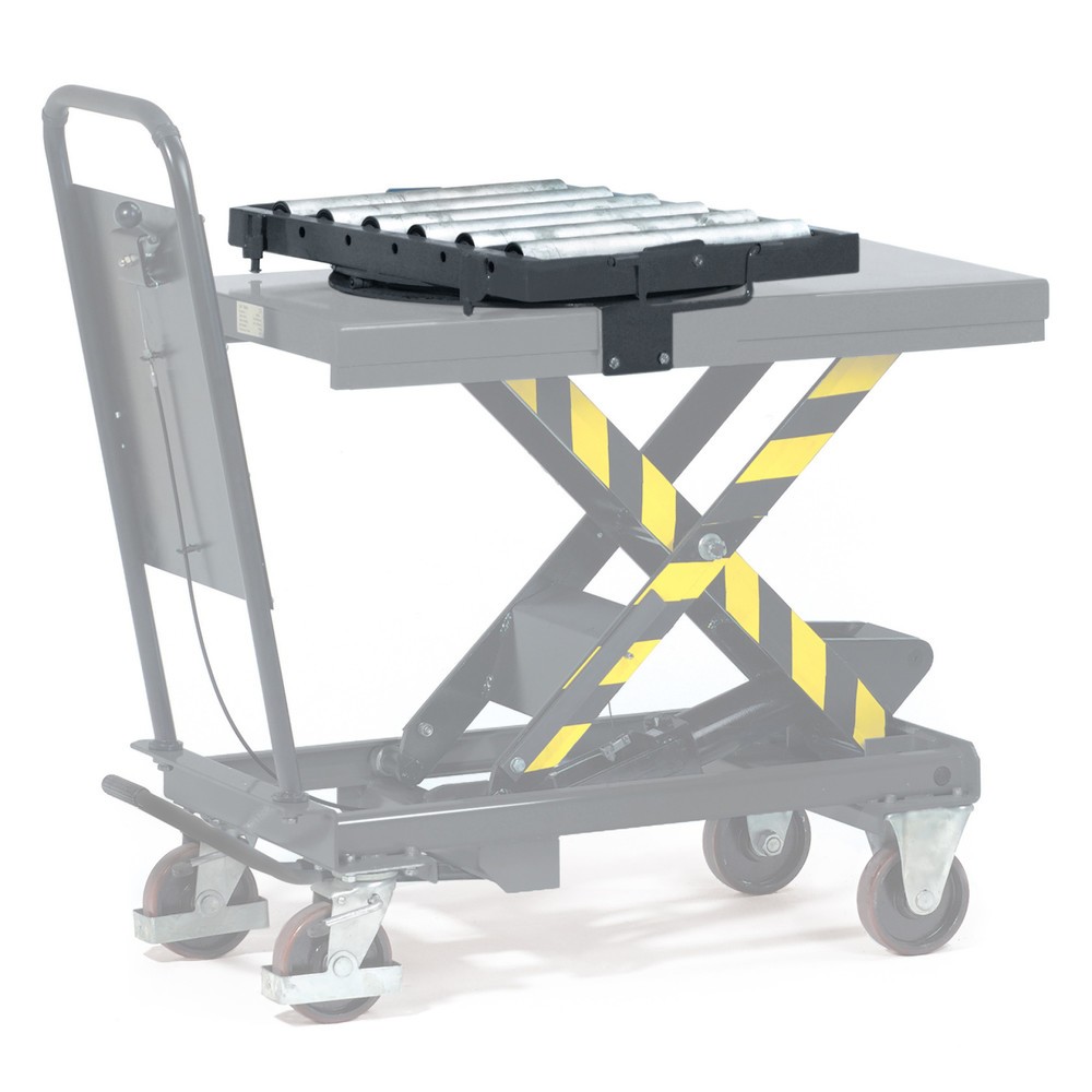 Product afbeelding: Rollenbaan voor verrijdbare schaarheftafel fetra® met doorschuifbeveiliging, draaibaar