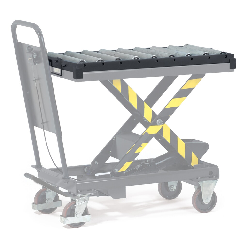 Product afbeelding: Rollenbaan voor verrijdbare schaarheftafels fetra® met doorschuifbeveiliging, star
