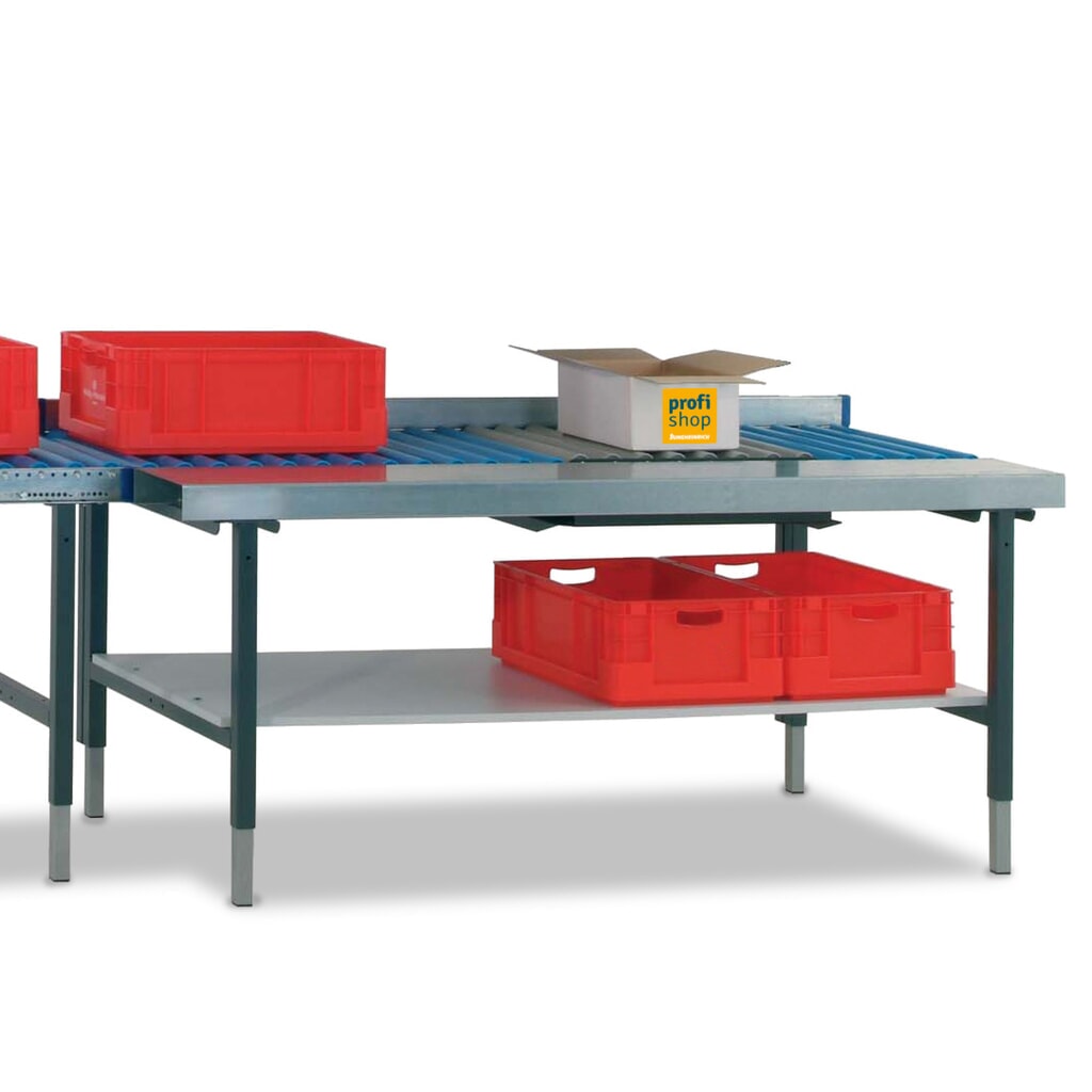 Rocholz handmatig in hoogte verstelbare paktafel SYSTEM 2000, met rollenbaan, werkblad en weegschaal, hxbxd 690-960 x 1955 x 920 mm Product afbeelding: Rocholz handmatig in hoogte verstelbare paktafel SYSTEM 2000, met rollenbaan, werkblad en weegschaal, hxbxd 690-960 x 1955 x 920 mm