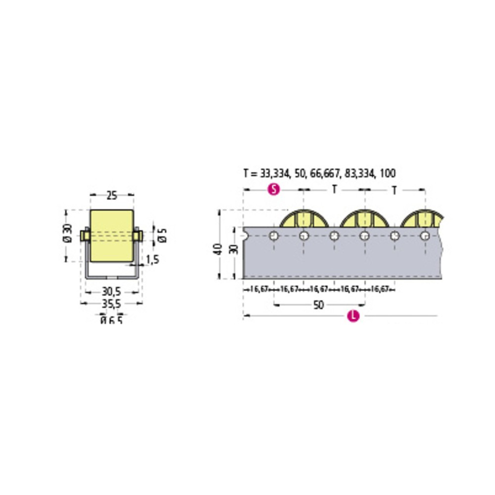 Productafbeelding nr. 2: Rollenlijsten U-profiel, SF-normaal, verdeling 66 mm, cap. per rol 5 kg