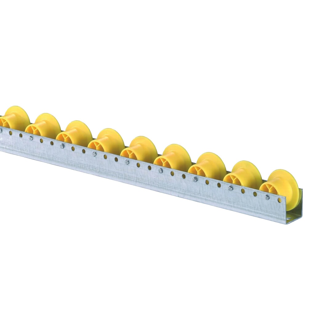 BS ROLLEN rollenbaan, robuuste kunststof rollen met flens voor middelzware lasten, draagvermogen per rol 12 kg, steek 100 mm Product afbeelding: BS ROLLEN rollenbaan, robuuste kunststof rollen met flens voor middelzware lasten, draagvermogen per rol 12 kg, steek 100 mm
