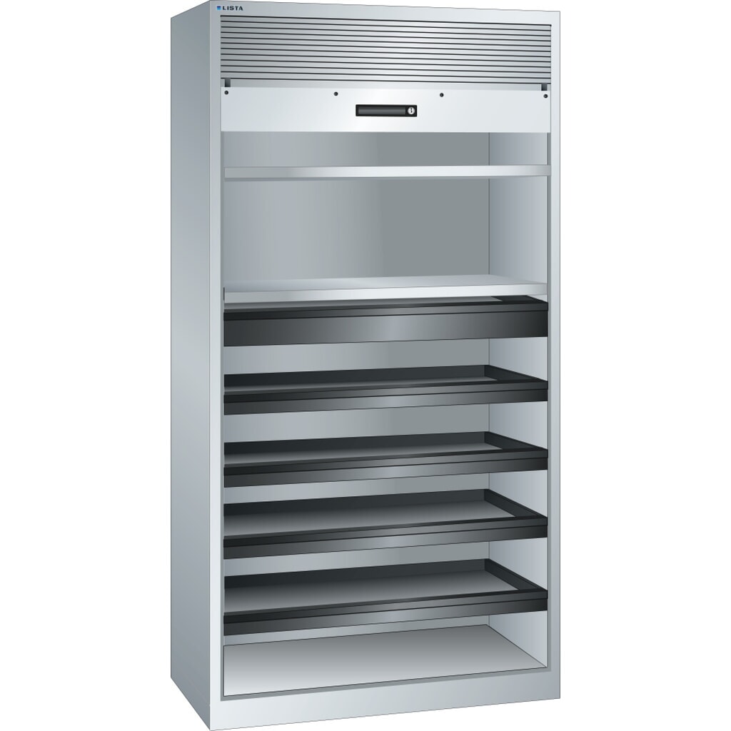 Rolluikkast LISTA, (bxdxh) 1000x580x1950 mm, 4 uittrekbare en 2 verstelbare legborden, lichtgrijs Product afbeelding: Rolluikkast LISTA, (bxdxh) 1000x580x1950 mm, 4 uittrekbare en 2 verstelbare legborden, lichtgrijs