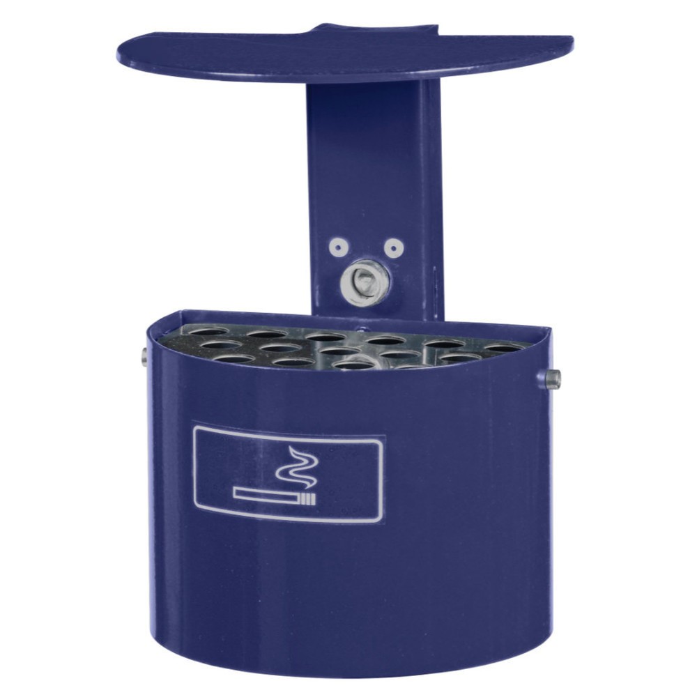 Product afbeelding: RENNER Ronde asbak voor wand- of paalbevestiging, met dak, zonder paaltje, 2 liter, kobaltblauw