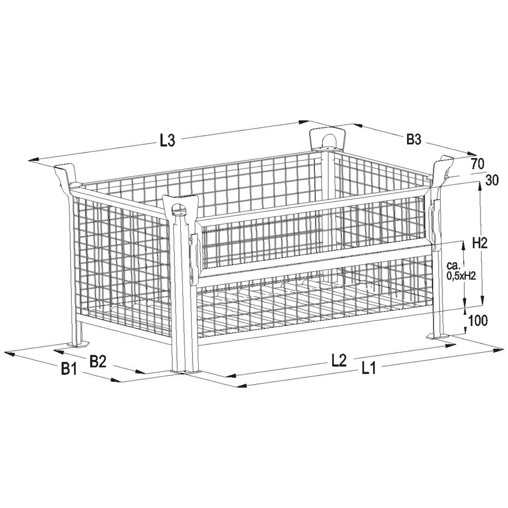 Productafbeelding nr. 2: Roosterbox HESON®, met ½ roosterklep, gelakt, hxbxd 600 x 1.200 x 1.000 mm, gentiaanblauw