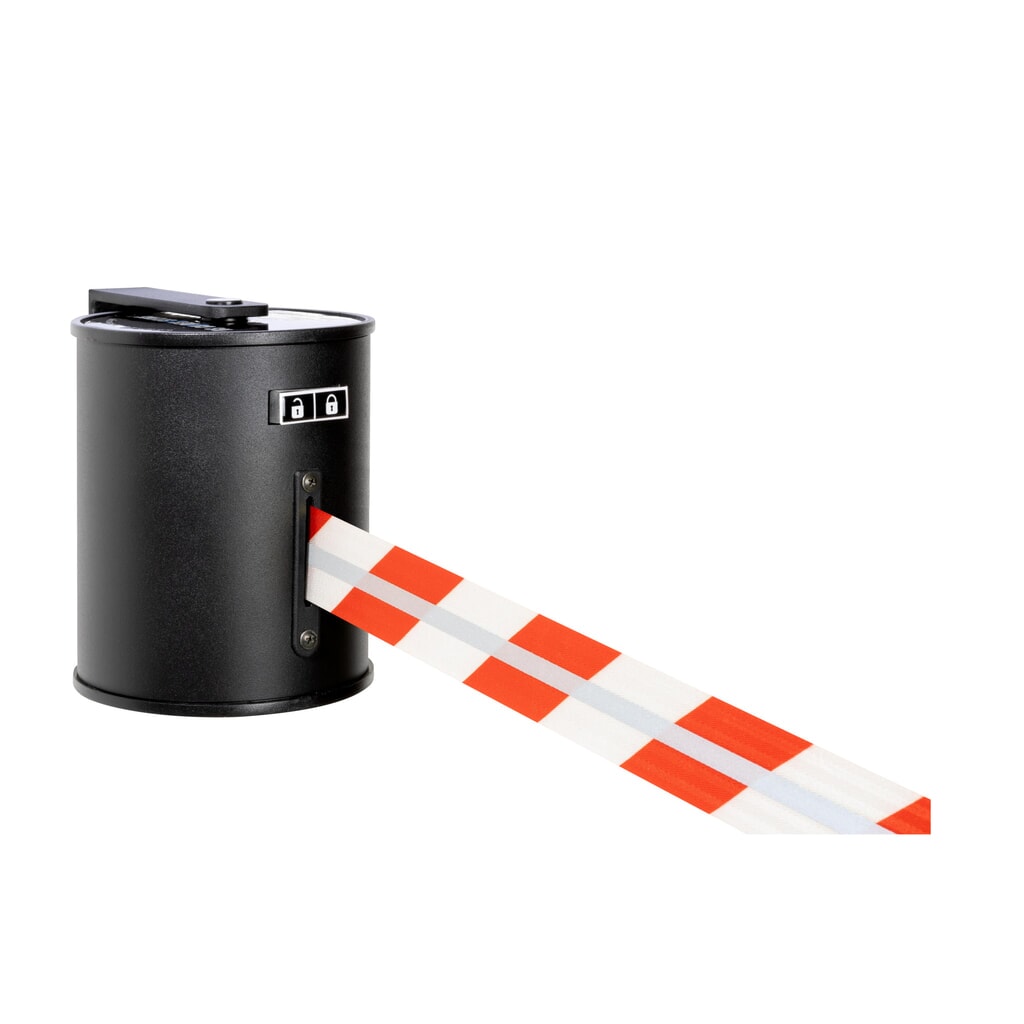 RS-GUIDESYSTEMS® bandcassette GLW 1800 REFLECTO, wandmontage, lengte 18 m, breedte 50 mm, behuizing zwart, lint rood/wit Productafbeelding nr. 1: RS-GUIDESYSTEMS® bandcassette GLW 1800 REFLECTO, wandmontage, lengte 18 m, breedte 50 mm, behuizing zwart, lint rood/wit