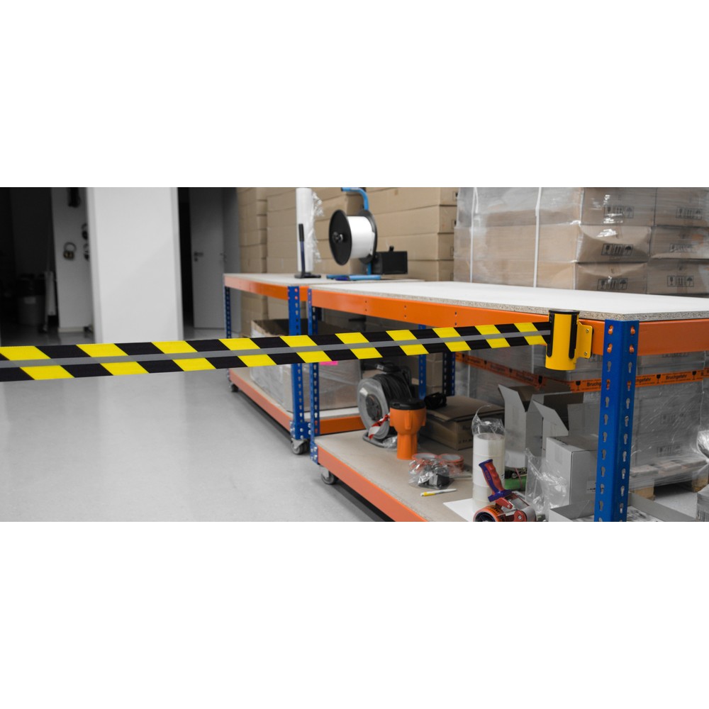 Productafbeelding nr. 3: RS-GUIDESYSTEMS® bandcassette GLW 45-E REFLECTO, wandmontage, lengte 2,3 m, breedte 50 mm, behuizing geel, lint zwart/geel