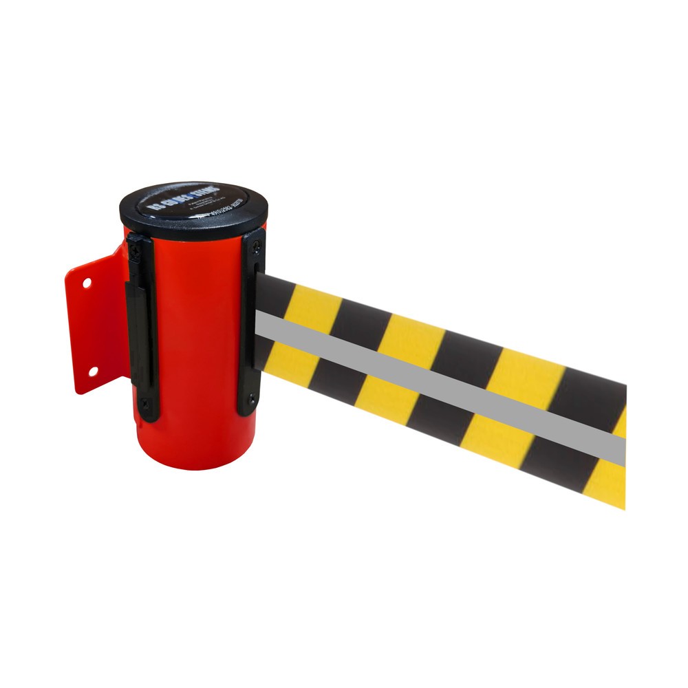 Product afbeelding: RS-GUIDESYSTEMS® bandcassette GLW 25-D REFLECTO, wandmontage, lengte 4 m, breedte 50 mm, behuizing rood, lint zwart/geel