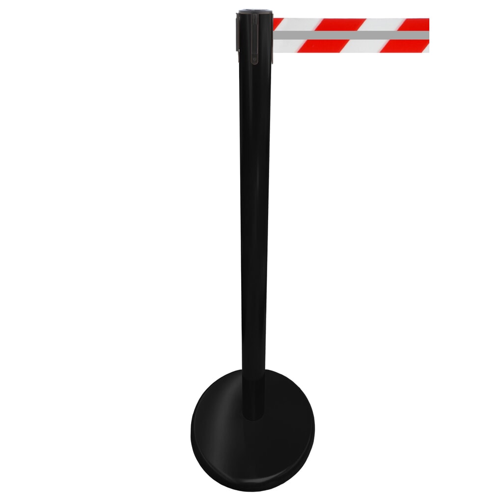 RS-GUIDESYSTEMS® afzetpaal met lint GLA 45-J REFLECTO, lengte 3,5 m, breedte 50 mm, paal zwart, lint rood/wit Product afbeelding: RS-GUIDESYSTEMS® afzetpaal met lint GLA 45-J REFLECTO, lengte 3,5 m, breedte 50 mm, paal zwart, lint rood/wit