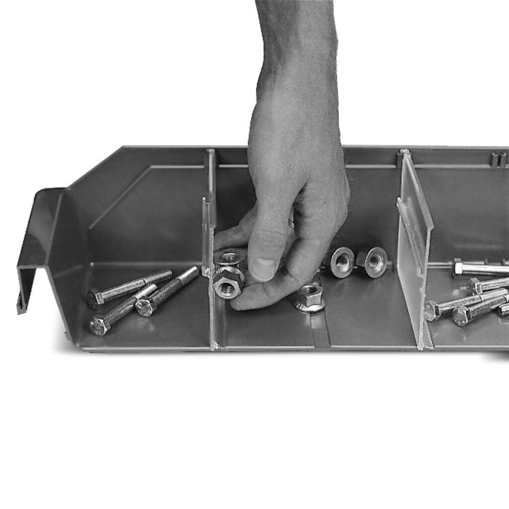 Scheidingsplaat voor magazijnbakken met inkijkopening