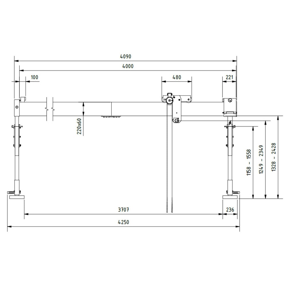 Productafbeelding nr. 2: SCHILLING aluminium portaalkraan met splitsbare traverse, inhaakpunt 1.249-2.349 mm, draagvermogen 500 kg