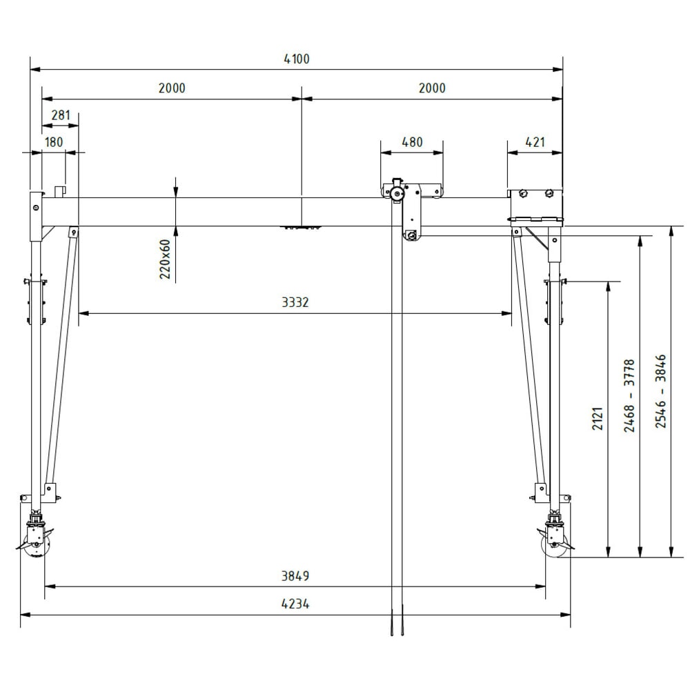 Productafbeelding nr. 3: SCHILLING aluminium portaalkraan met splitsbare traverse, verrijdbaar, totale hoogte max. 4.270 mm, draagvermogen 500 kg
