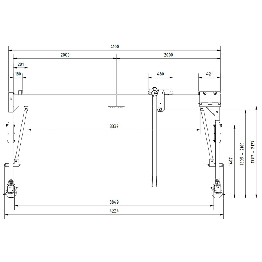 Productafbeelding nr. 3: SCHILLING aluminium portaalkraan met splitsbare traverse, verrijdbaar, totale hoogte max. 2.560 mm, draagvermogen 500 kg