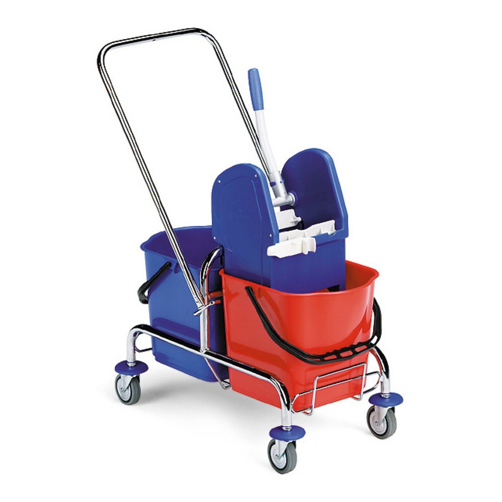 Product afbeelding: Schoonmaakwagen Chrom II met twee emmers, 2 x 15 liter, duwbeugel, moppers