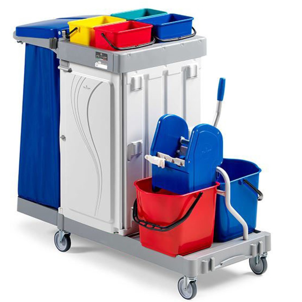 Product afbeelding: Schoonmaakwagen Poly III, 2 x 15 liter met moppers + 4 x 4 liter, afsluitbare middenvakken