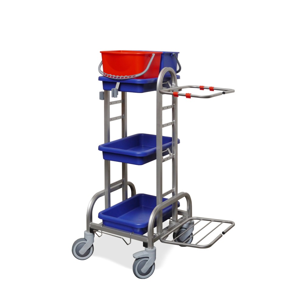 Product afbeelding: Schoonmaakwagen Roestvrij staal III, 2 x 10 liter, frame voor afvalzak van 120 liter, 3 opvangbakken